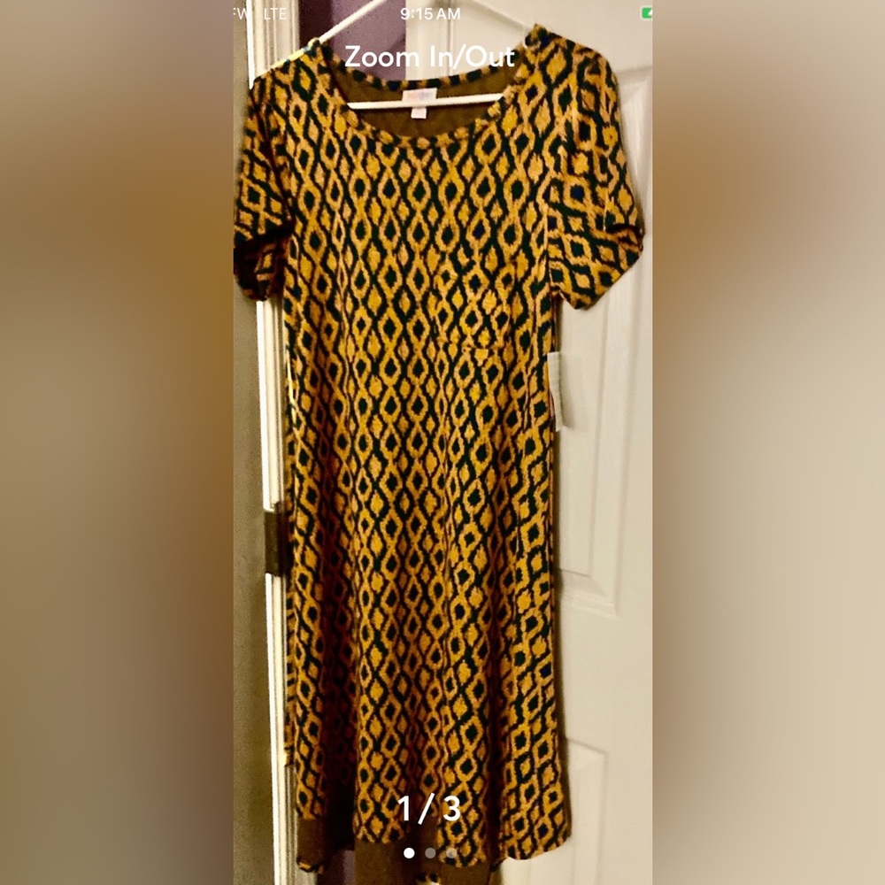 Misses LuLaRoe Carly Orange/Blue Short Sleeve Dress Size S New With Tags